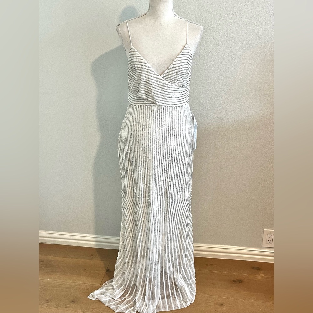 Mac Duggal Ivory Beaded Spaghetti Strap Maxi Gown Prom - Picture 4 of 7